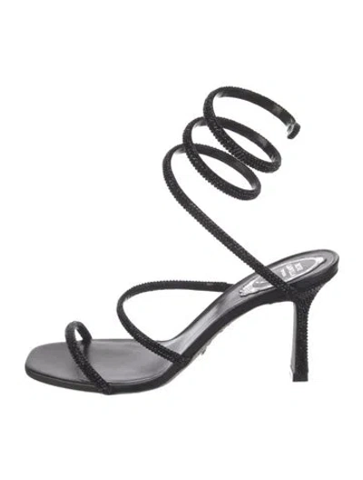 Pre-owned René Caovilla Leather Crystal Embellishments Sandals In Black