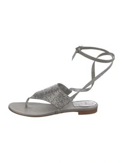 Pre-owned René Caovilla Leather Crystal Embellishments Sandals In Black