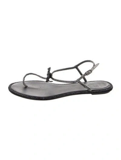 Pre-owned René Caovilla Leather Crystal Embellishments Sandals In Black
