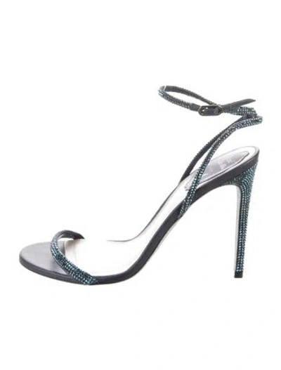 Pre-owned René Caovilla Leather Crystal Embellishments Sandals In Blue