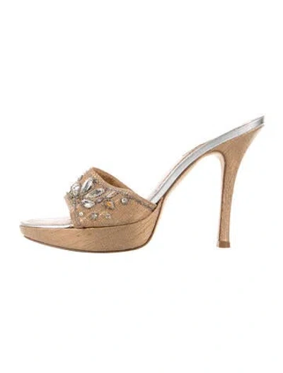 Pre-owned René Caovilla Leather Crystal Embellishments Sandals In Gold