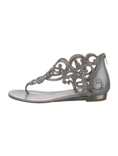 Pre-owned René Caovilla Leather Crystal Embellishments Sandals In Gray