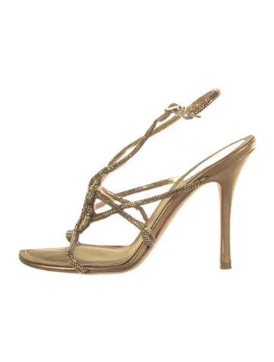 Pre-owned René Caovilla Leather Crystal Embellishments Sandals In Green