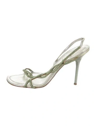 Pre-owned René Caovilla Leather Crystal Embellishments Sandals In Green