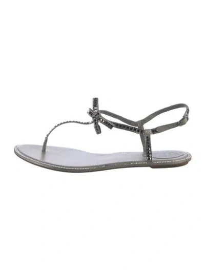 Pre-owned René Caovilla Leather Crystal Embellishments Sandals In Metallic/silver