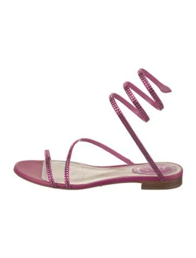 Pre-owned René Caovilla Leather Crystal Embellishments Sandals In Pink