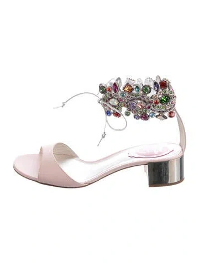 Pre-owned René Caovilla Leather Crystal Embellishments Sandals In Pink