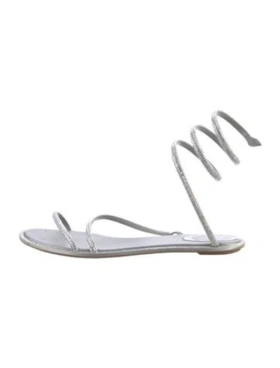 Pre-owned René Caovilla Leather Crystal Embellishments Sandals In Silver