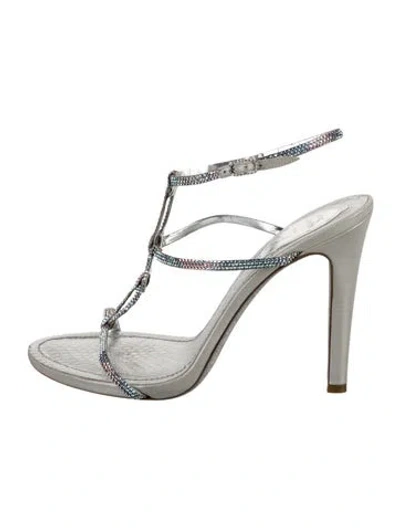 Pre-owned René Caovilla Leather Crystal Embellishments Sandals In Silver