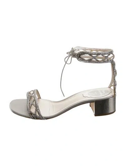 Pre-owned René Caovilla Leather Crystal Embellishments Sandals In Silver