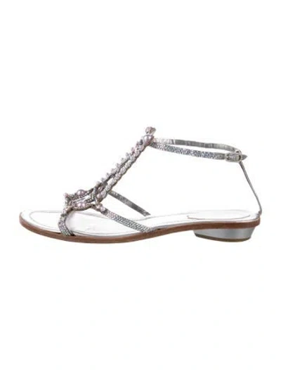 Pre-owned René Caovilla Leather Crystal Embellishments Sandals In Silver