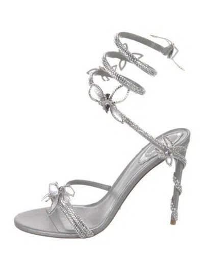 Pre-owned René Caovilla Leather Crystal Embellishments Sandals In Silver