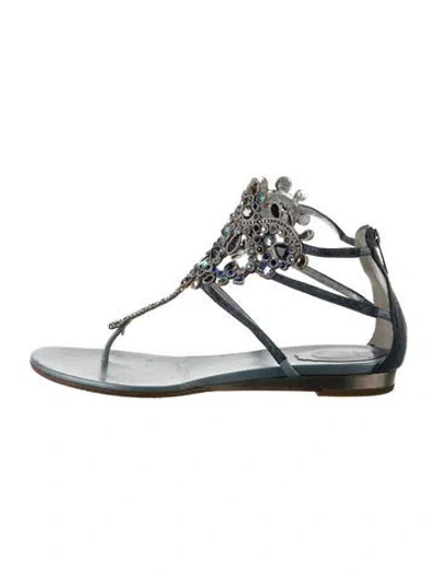 Pre-owned René Caovilla Leather Crystal Embellishments Sandals In Silver