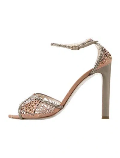 Pre-owned René Caovilla Leather Crystal Embellishments Sandals In Transparent