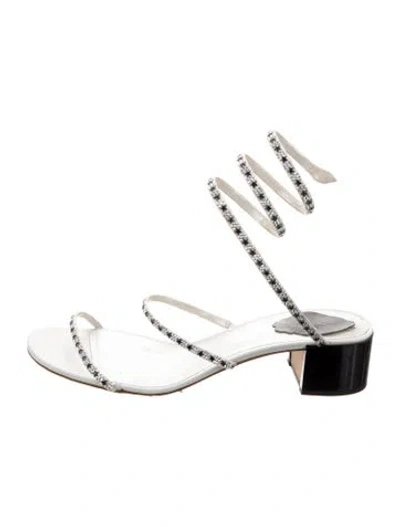 Pre-owned René Caovilla Leather Crystal Embellishments Sandals In White