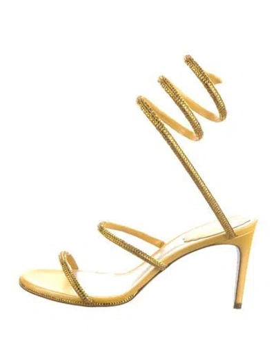 Pre-owned René Caovilla Leather Crystal Embellishments Sandals In Yellow