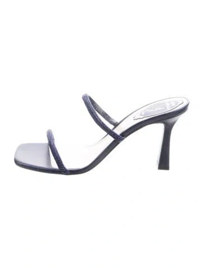 Pre-owned René Caovilla Leather Crystal Embellishments Slides In Blue