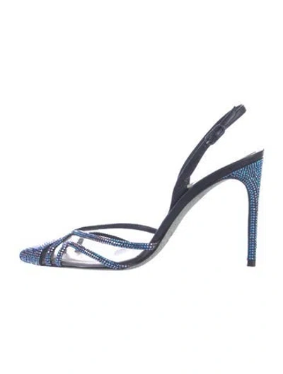 Pre-owned René Caovilla Leather Crystal Embellishments Slingback Pumps In Blue