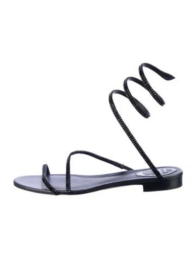 Pre-owned René Caovilla Leather Crystal Embellishments Slingback Sandals In Black