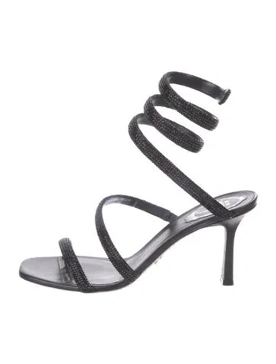 Pre-owned René Caovilla Leather Crystal Embellishments Slingback Sandals In Black