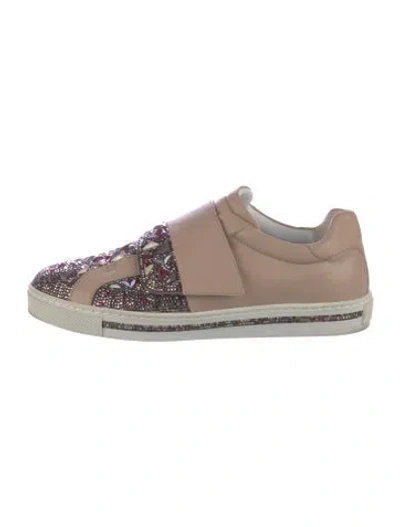 Pre-owned René Caovilla Leather Crystal Embellishments Sneakers In Multi