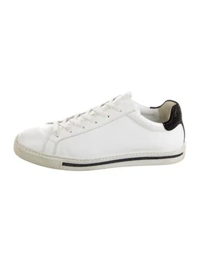 Pre-owned René Caovilla Leather Crystal Embellishments Sneakers In White