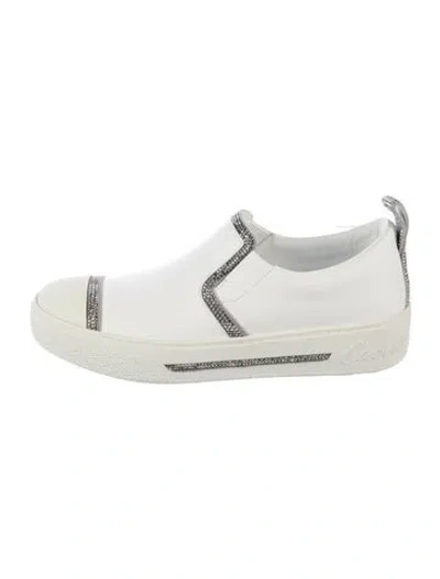 Pre-owned René Caovilla Leather Crystal Embellishments Sneakers In White