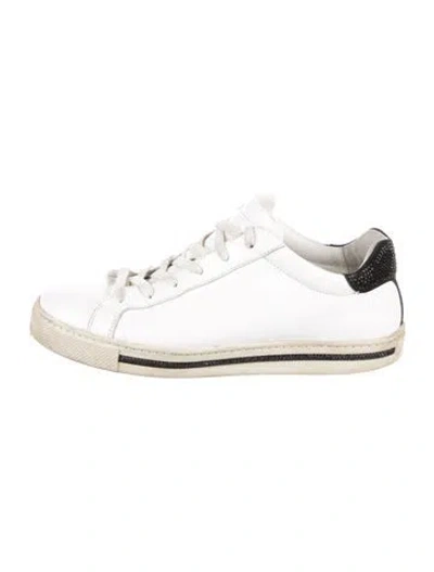 Pre-owned René Caovilla Leather Crystal Embellishments Sneakers In White