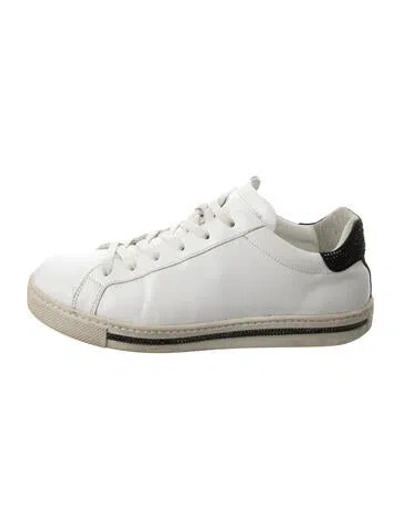 Pre-owned René Caovilla Leather Crystal Embellishments Sneakers In White