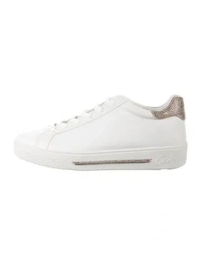 Pre-owned René Caovilla Leather Crystal Embellishments Sneakers In White