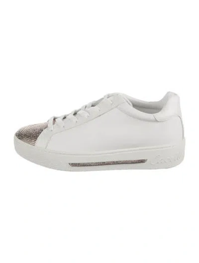 Pre-owned René Caovilla Leather Crystal Embellishments Sneakers In White