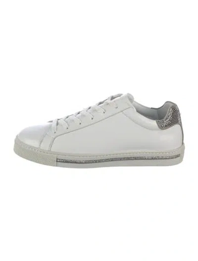 Pre-owned René Caovilla Leather Crystal Embellishments Sneakers In White