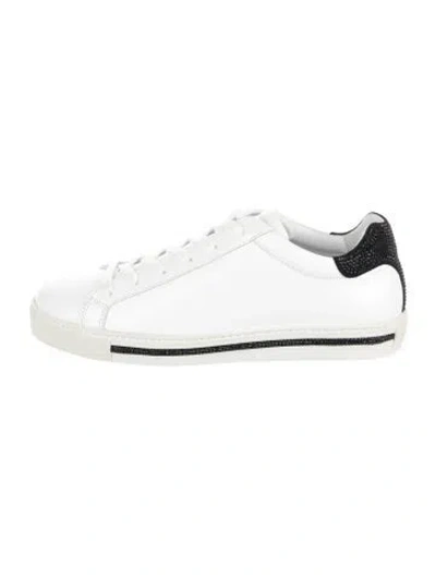 Pre-owned René Caovilla Leather Crystal Embellishments Sneakers In White