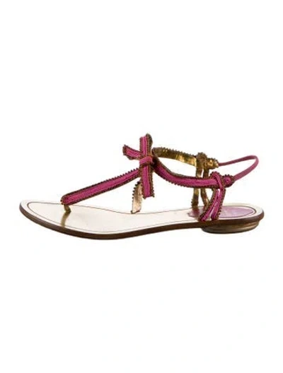 Pre-owned René Caovilla Leather Crystal Embellishments T-strap Sandals