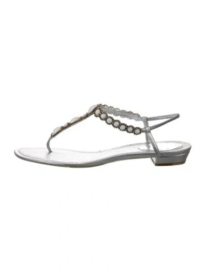 Pre-owned René Caovilla Leather Crystal Embellishments T-strap Sandals