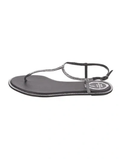 Pre-owned René Caovilla Leather Crystal Embellishments T-strap Sandals In Gray
