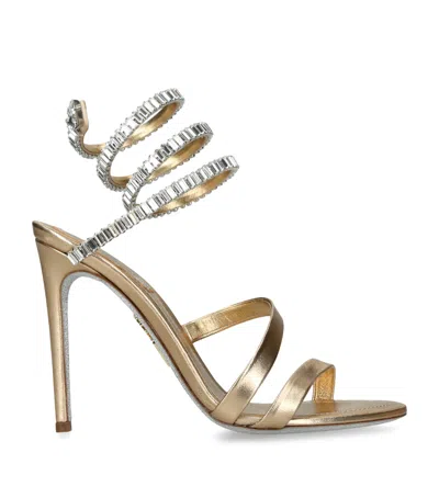 René Caovilla Leather Embellished Crystal Sandals 105 In Gold