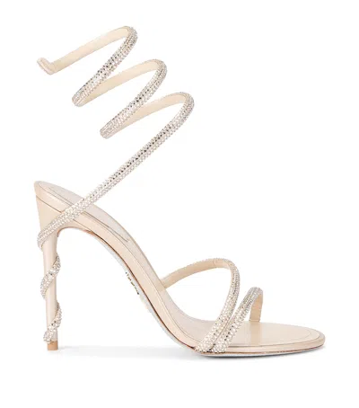 René Caovilla Leather Embellished Margot Sandals 105 In Neutral