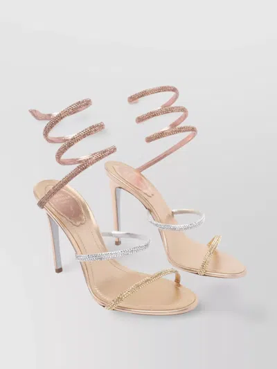 René Caovilla Leather Embellished Sandals Stiletto Heel