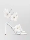 René Caovilla Leather Floral Embroidered Crystal Sandals In White