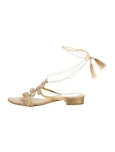 Pre-owned René Caovilla Leather Gladiator Sandals In Gold