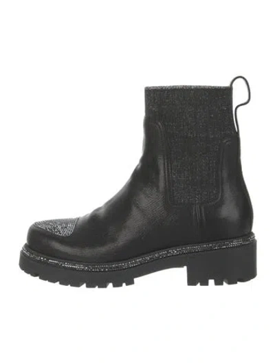 Pre-owned René Caovilla Leather Glitter Accents Chelsea Boots In Black