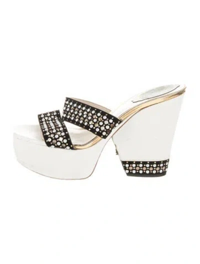 Pre-owned René Caovilla Leather Glitter Accents Sandals In White