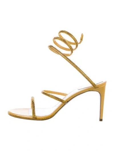 Pre-owned René Caovilla Leather Glitter Accents Sandals In Yellow