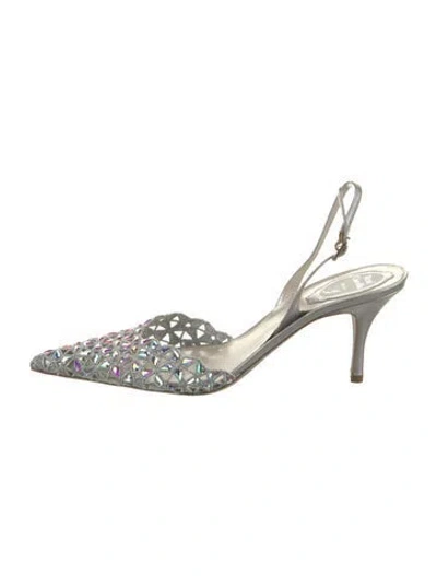 Pre-owned René Caovilla Leather Glitter Accents Slingback Pumps