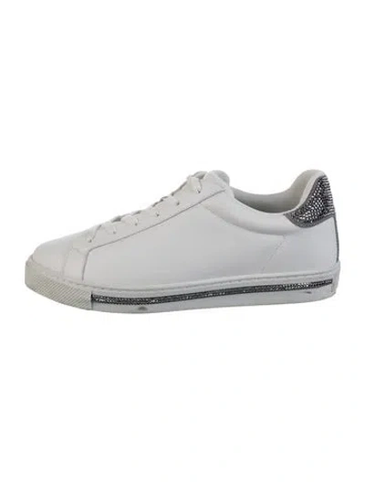 Pre-owned René Caovilla Leather Glitter Accents Sneakers In Silver