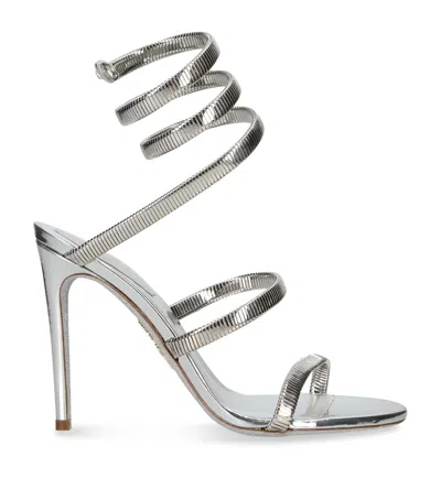 René Caovilla Leather Juniper Heeled Sandals 105 In Silver