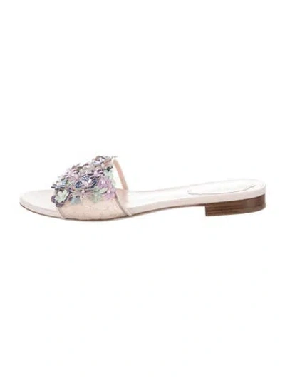 Pre-owned René Caovilla Leather Lace Pattern Slides In Pink