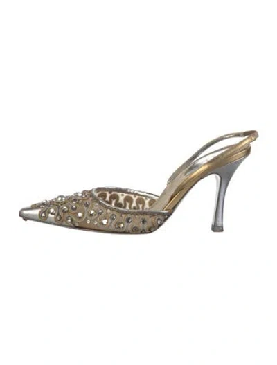 Pre-owned René Caovilla Leather Lace Pattern Slingback Pumps