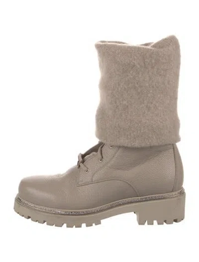 Pre-owned René Caovilla Leather Lace-up Boots In Neutrals
